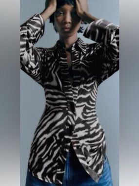 Zara Monochrome Zebra-Print Long Sleeve Shirt
